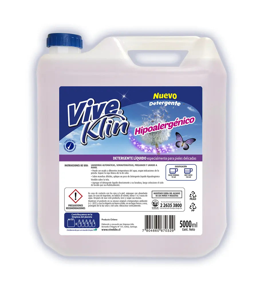 Detergente líquido hipoalergénico para ropa bidón 5 lts.